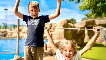 Mini golf fun at Castaway Cove, Monkey Tree Holiday Park’s themed adventure golf course